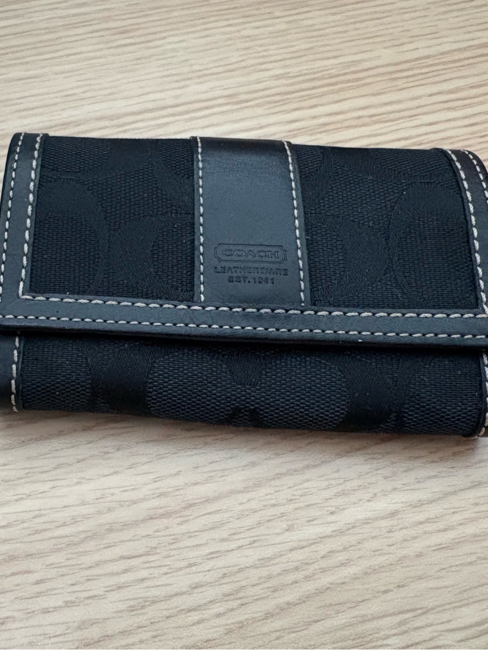 Authentic Coach Black Signature Key & Card Coin Holder with Stitch Detail